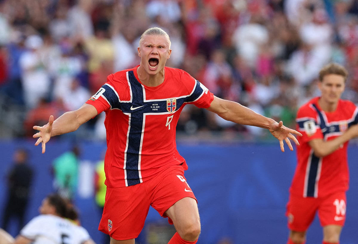Norway's Erling Haaland celebrates scoring their first goal at FIFA World Cup 2026 - Group I - Iraq v Norway - Boston Stadium, Foxborough, Massachusetts, US on 16 June, 2026.