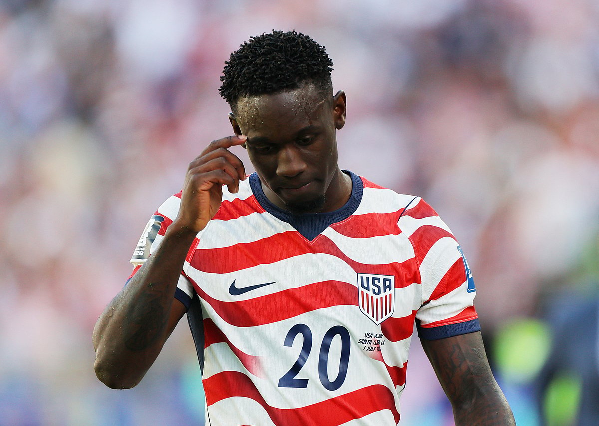 Folarin Balogun of the US reacts after receiving a red card at FIFA World Cup 2026 - Round of 32 - United States v Bosnia and Herzegovina - San Francisco Bay Area Stadium, Santa Clara, California, US on 1 July, 2026.
