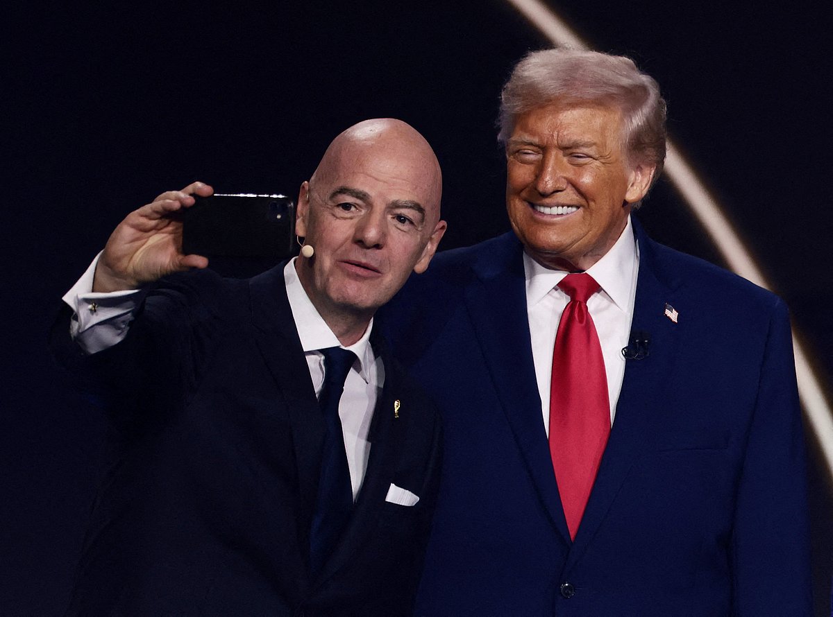 FIFA President Gianni Infantino and US President Donald Trump pose for a selfie during the FIFA World Cup 2026 Draw at John F Kennedy Center for the Performing Arts, Washington, DC, US - 5 December, 2025