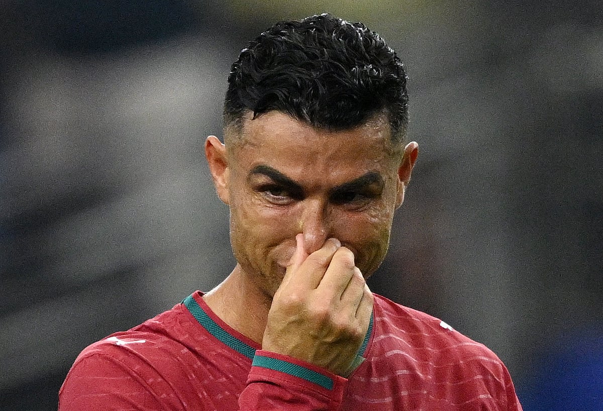 Football - FIFA World Cup 2026 - Round of 16 - Portugal v Spain - Dallas Stadium, Arlington, Texas, U.S. - July 6, 2026
Portugal's Cristiano Ronaldo looks dejected after the match as Portugal are eliminated from the World Cup