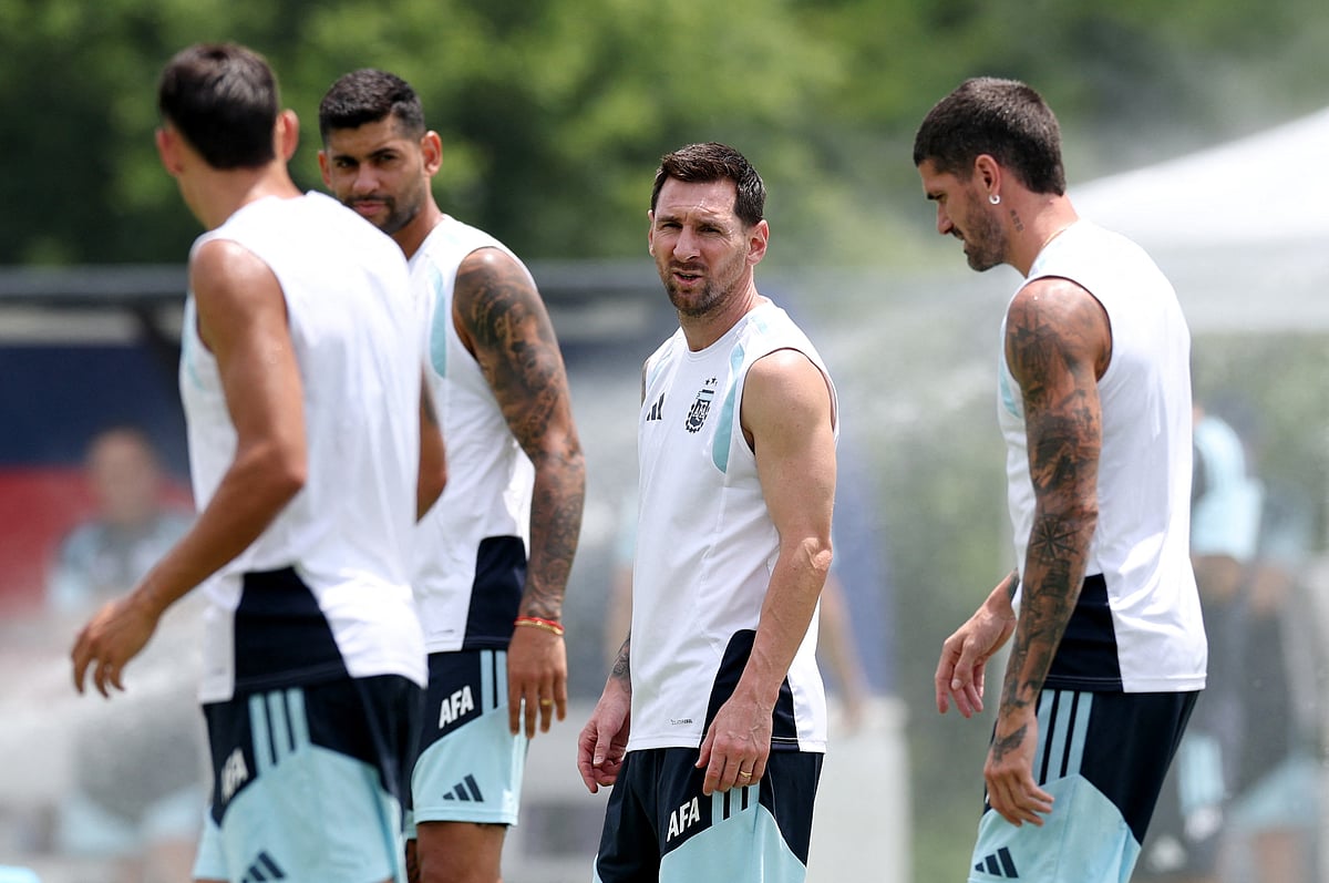 Football - FIFA World Cup 2026 - Argentina Training - Kennesaw State University, Kennesaw, Georgia, U.S. - July 6, 2026
Argentina's Lionel Messi, Cristian Romero and Rodrigo De Paul during training