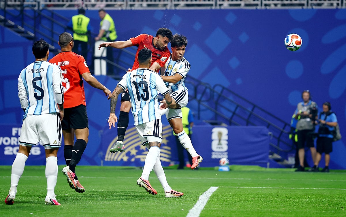 Egypt's Yasser Ibrahim scores their first goal