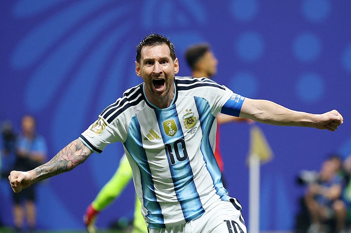 Argentina's Lionel Messi celebrates scoring their second goal at FIFA World Cup 2026 - Round of 16 - Argentina v Egypt - Atlanta Stadium, Atlanta, Georgia, US on 7 July, 2026.