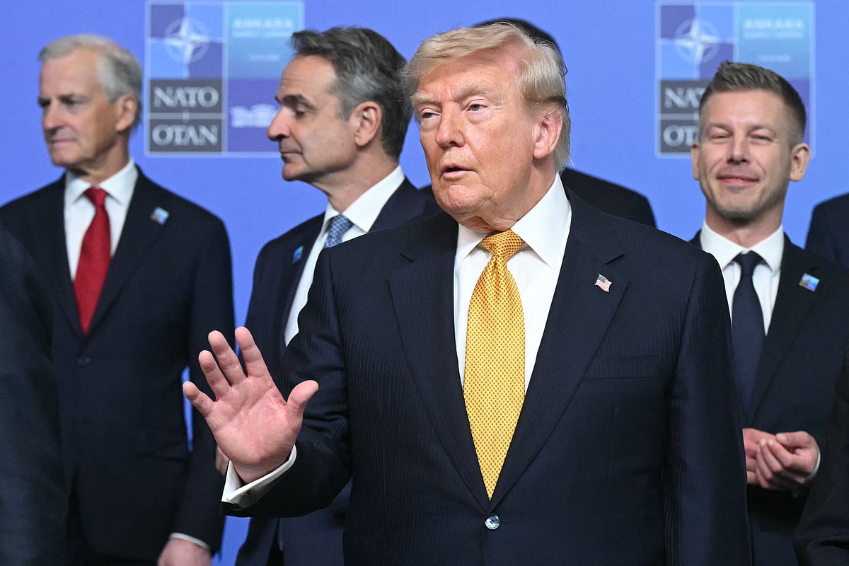 US President Donald Trump joins NATO leaders for a family photo during the NATO Summit at Bestepe Presidential Compound in Ankara, Turkey, 8 July, 2026.