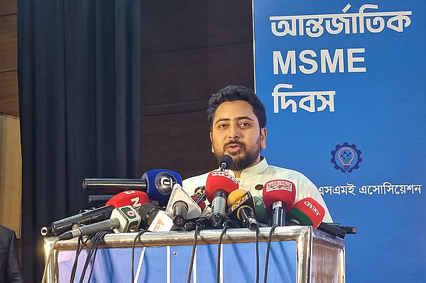 NCP Convener and Opposition Chief Whip Nahid Islam speaks at a discussion and awards ceremony organised to mark International Micro, Small and Medium-sized Enterprises (MSME) Day 2026