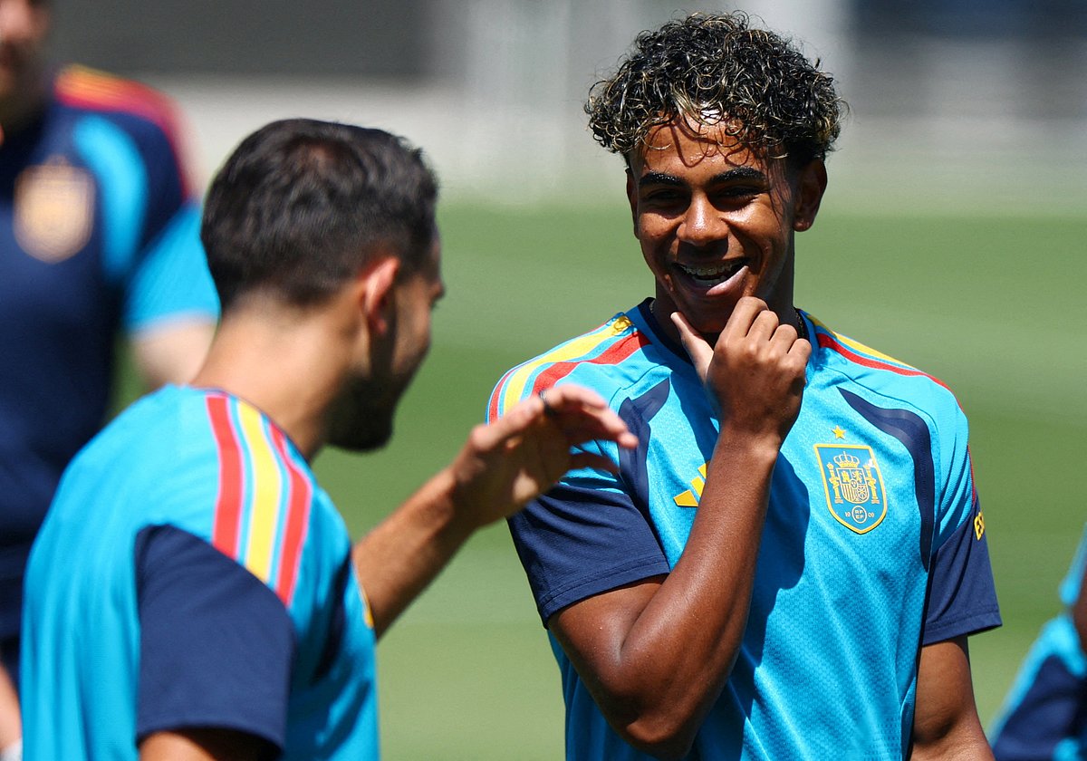 Spain's Lamine Yamal during training at FIFA World Cup 2026 - Spain Training - Carson Sports Park, Carson, California, US on 9 July, 2026.