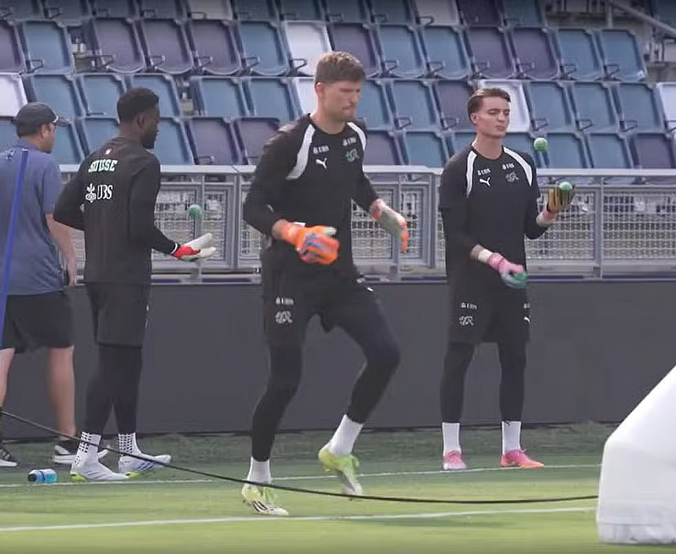 Swiss goalkeepers train with tennis balls ahead of Argentina clash.