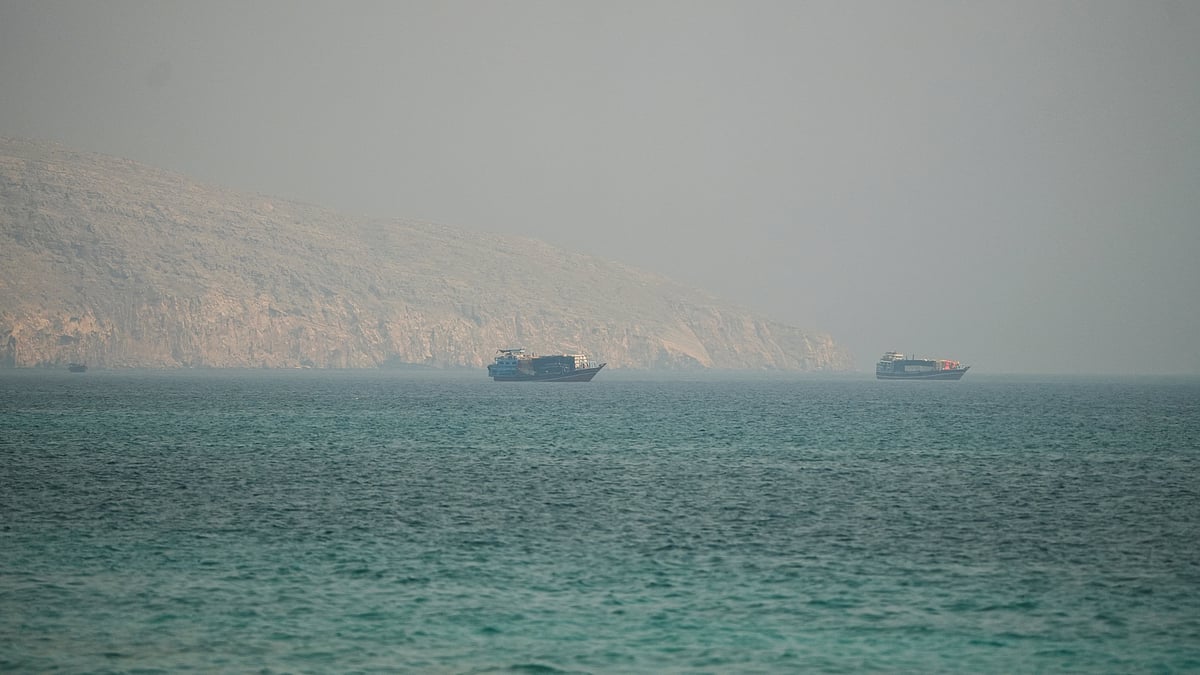 Vessels at the Strait of Hormuz, as seen from Musandam, Oman, 9 July, 2026.