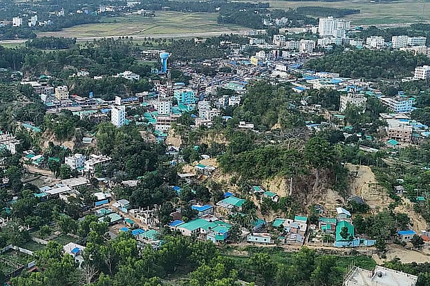Illegal settlements built after cutting hills in the Central Bus Terminal area of Cox’s Bazar town.