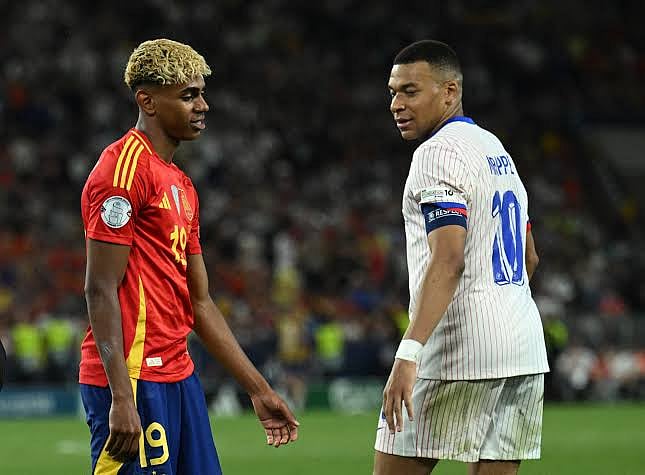 Spain's Lamine Yamal and France's Kylian Mbappe against France at MHP Arena, Stuttgart, Germany - June 5, 2025