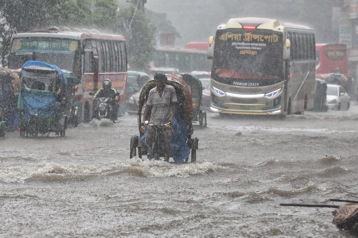 The road in inundated at Arambagh, Motijheel, Dhaka on 13 July 2026