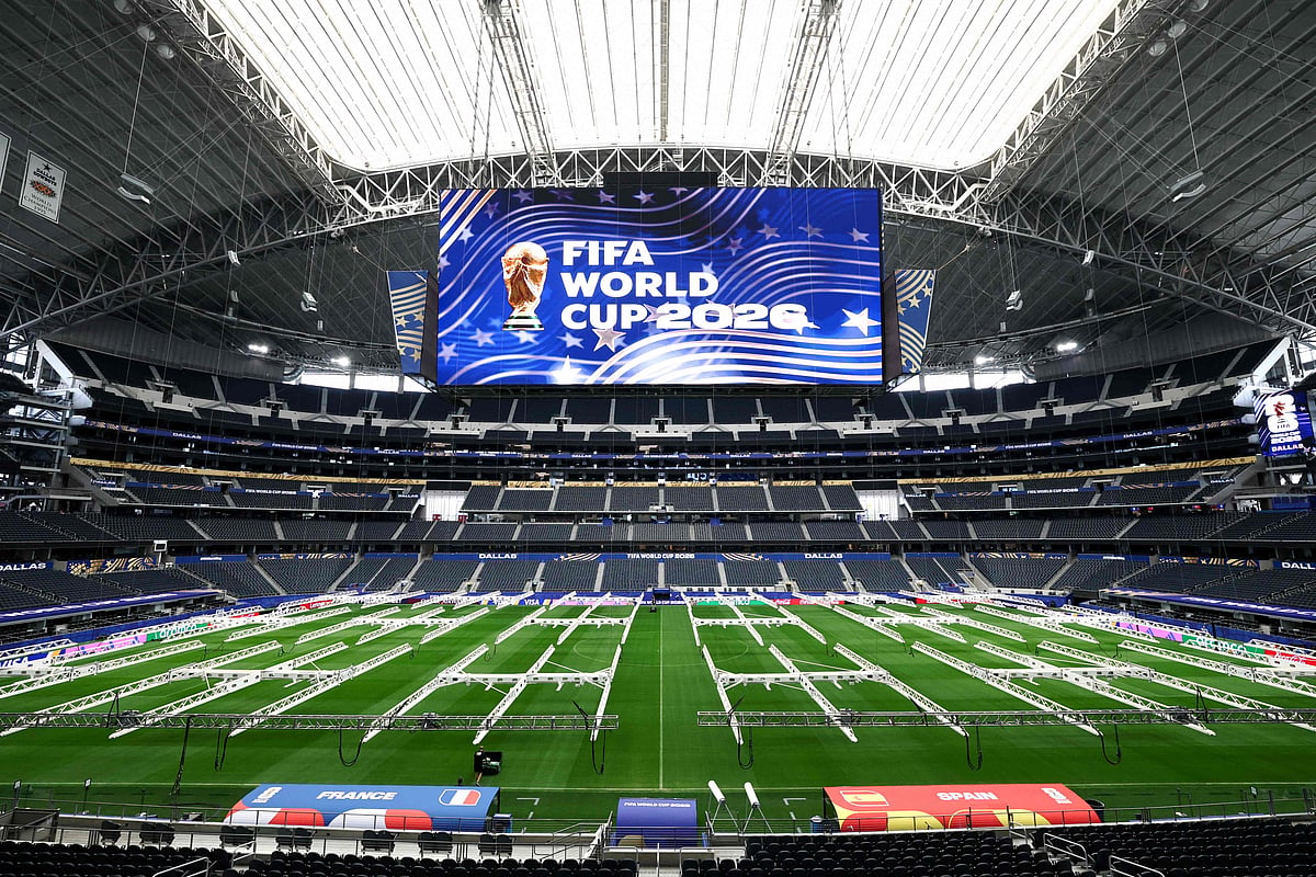 A general view of the Dallas Stadium in Arlington on 12 July, 2026, ahead of the 2026 World Cup football tournament semi-final match between France and Spain on 14 July.
