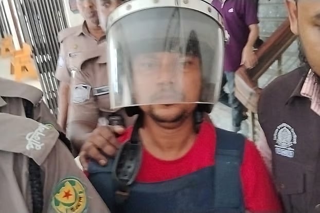 A Dhaka court granted a four-day remand for Haridas Chandra Tarani Das in a case filed under the Money Laundering Prevention Act. The photo was taken at the premises of the Chief Metropolitan Magistrate's Court in Dhaka on Monday afternoon.