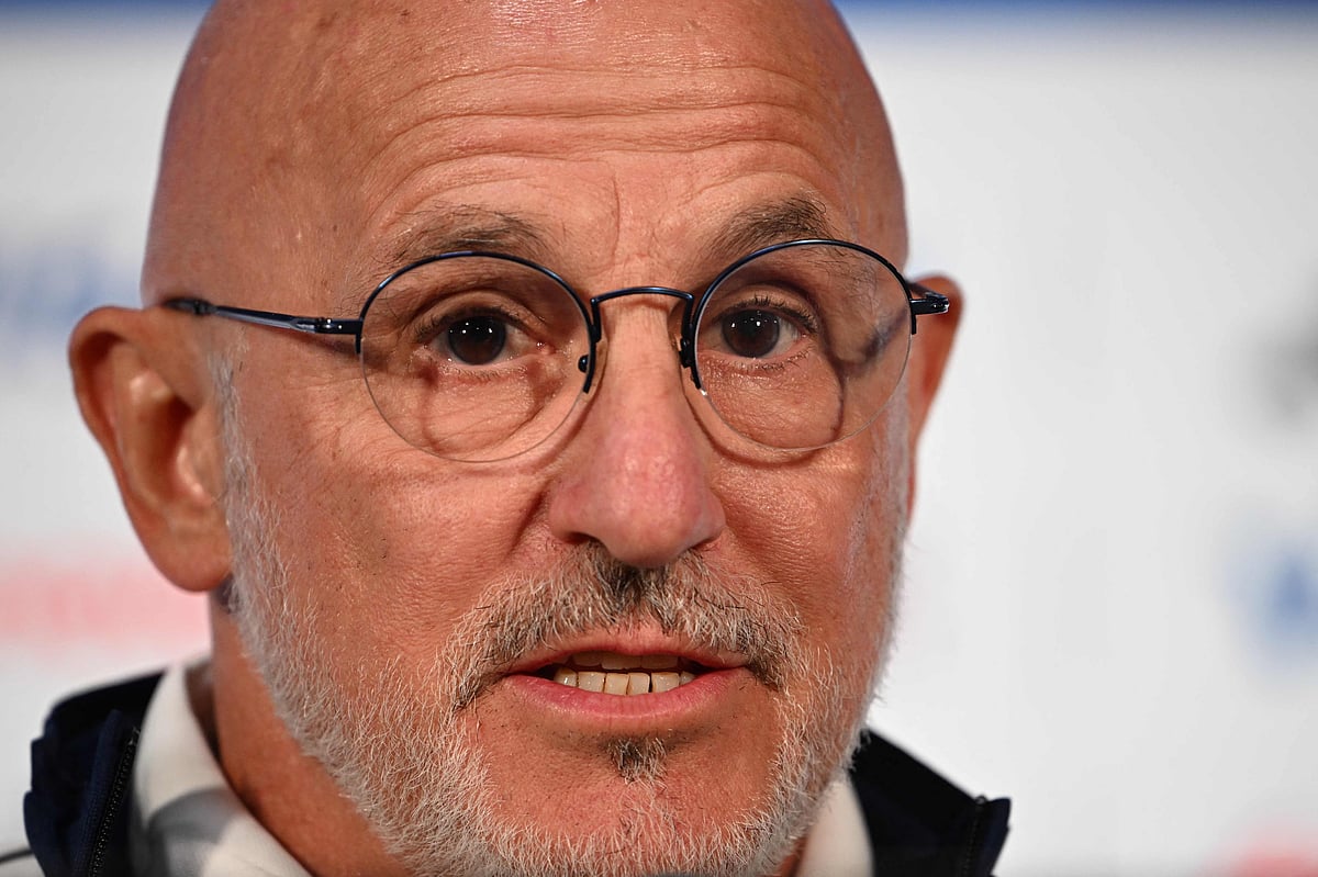 Spain's head coach Luis de la Fuente gives an MD-1 press conference at the Dallas Stadium in Arlington on 13 July 2026, on the eve of the 2026 World Cup football tournament semi-final match between France and Spain.