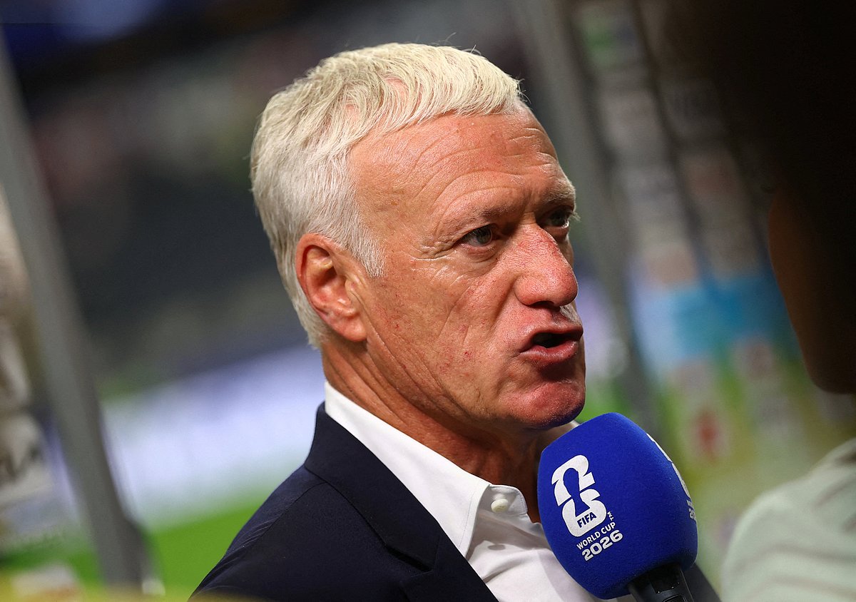 France coach Didier Deschamps speaks to the media after the match at FIFA World Cup 2026 - Semi Final - France v Spain - Dallas Stadium, Arlington, Texas, US - 14 July, 2026.