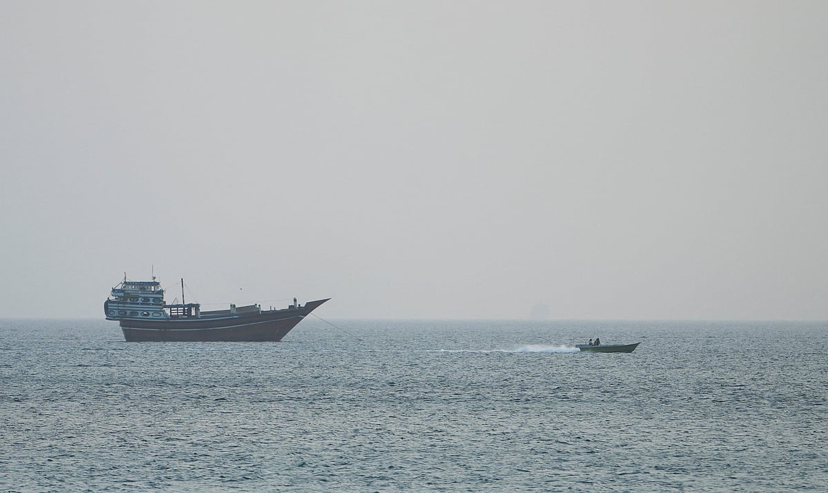 A vessel at the Strait of Hormuz, as seen from Musandam, Oman, on 15 July 2026