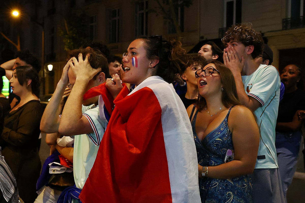 France fans react during the match against Spain at Paris, France on 14  July,
