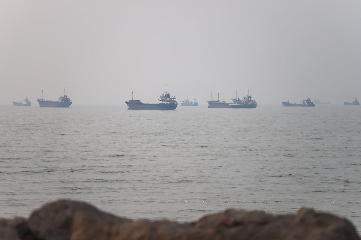 Vessels in the Strait of Hormuz near the beach of Bandar Abbas, Iran, on 30 June 2026