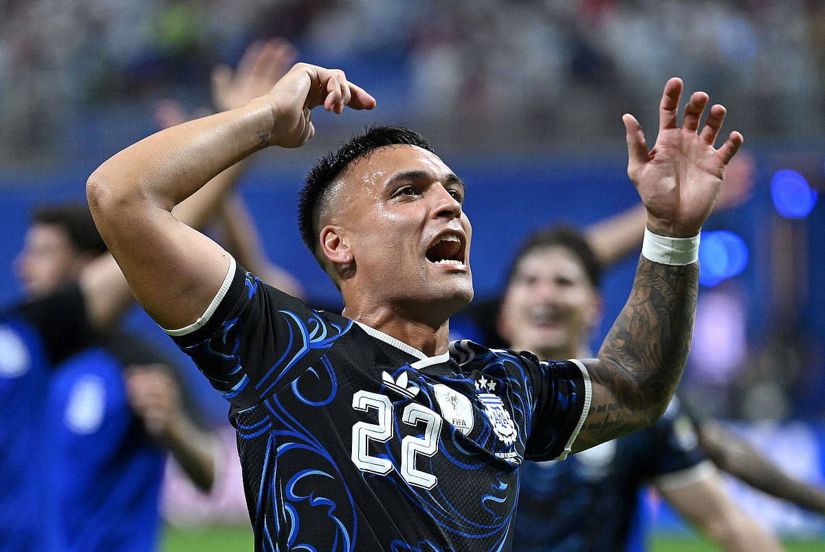 Lautaro Martinez #22 of Argentina celebrates after the 2-1 win during the FIFA World Cup 2026 Semi Final match between England and Argentina at Atlanta Stadium on 16 July, 2026 in Atlanta, Georgia.
