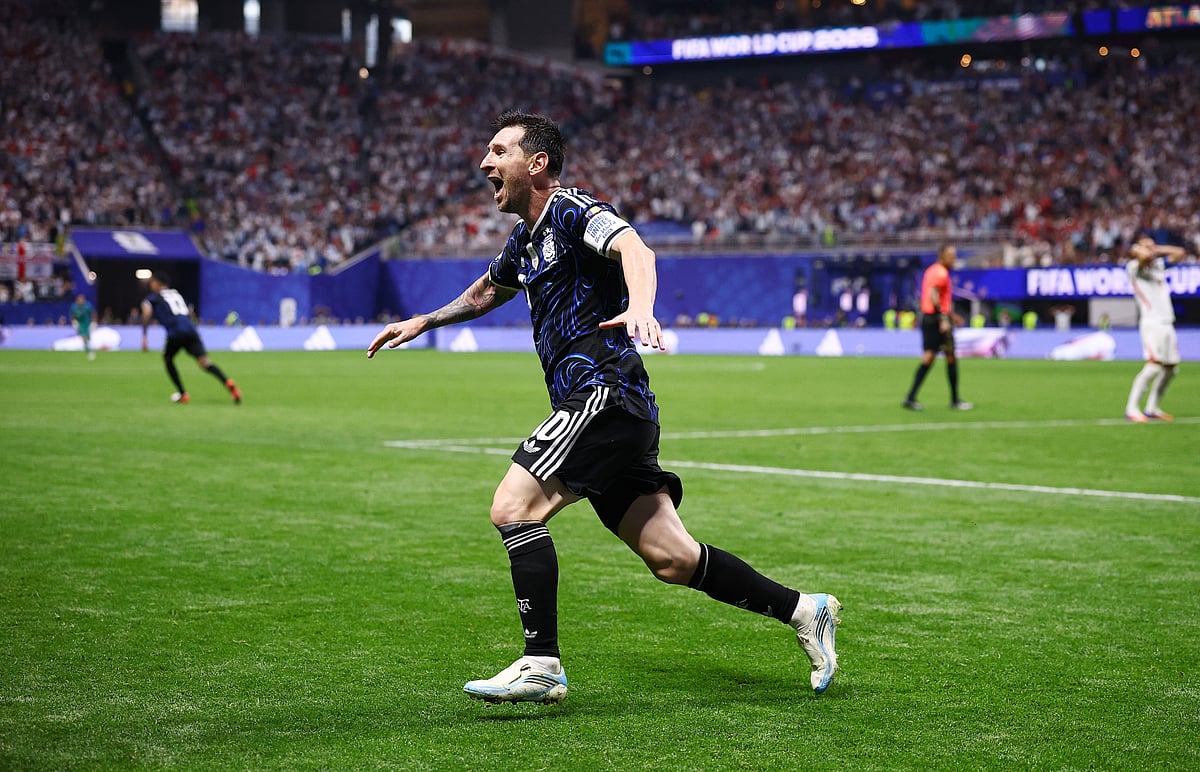 Argentina's Lionel Messi celebrates after Lautaro Martinez scores their second goal against England at Atlanta Stadium, Atlanta, Georgia, U.S. - July 15, 2026