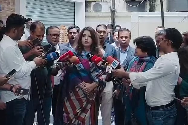 After a seminar at the BICC auditorium in the capital's Ramna, State Minister for Foreign Affairs Shama Obaed answers various questions from journalists.