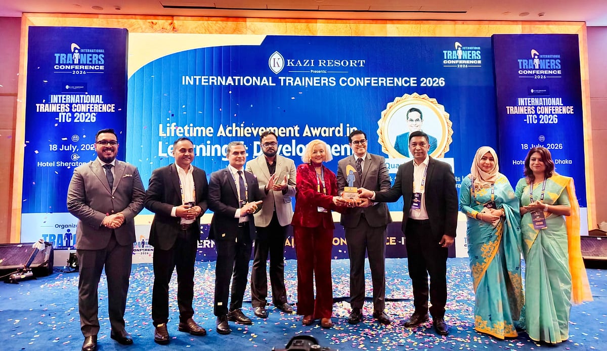 Quazi M Ahmed has been honored with the Lifetime Achievement Award (in Learning & Development) at the International Trainers Conference (ITC) 2026, organised by the Trainers Association of Bangladesh (TAB)