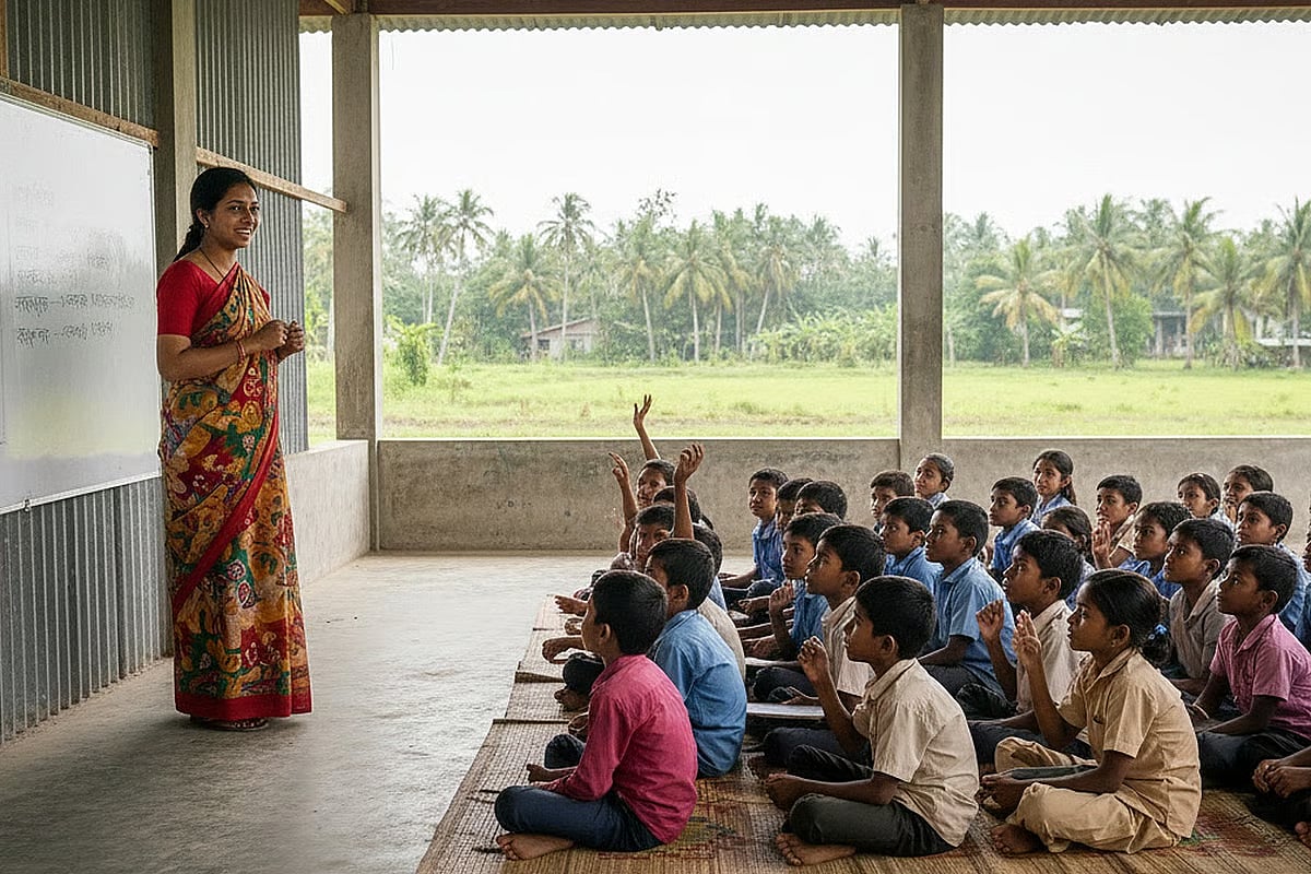 A teacher at a village primary school