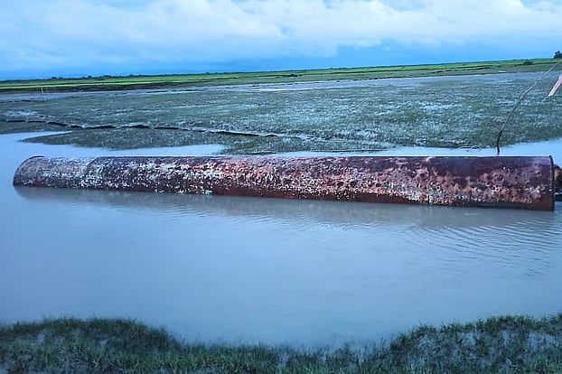 The recovered metal structure in Santoshpur Union, Sandwip, Chattogram, photographed on Wednesday morning.
