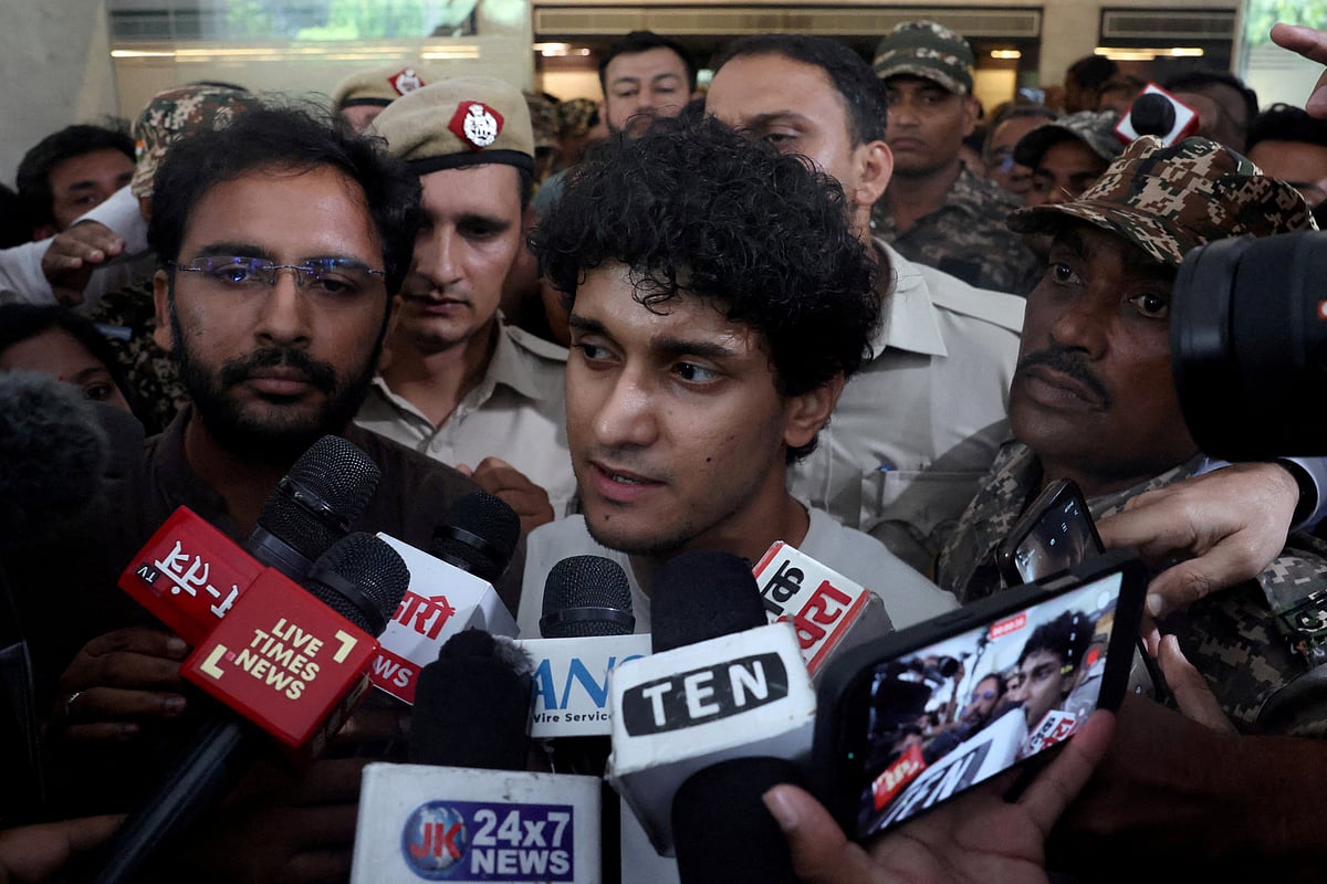 Saurav Das and Ashutosh Ranka, spokespersons from Cockroach Janta Party (CJP), speak with the media after holding talks with JP Nadda, India’s one of senior federal ministers, days after thousands of protesters marched towards parliament demanding the resignation of Education Minister Dharmendra Pradhan over National Eligibility cum Entrance Test (NEET) examination paper leaks, outside the Constitution club in New Delhi, India, on 24 July 2026