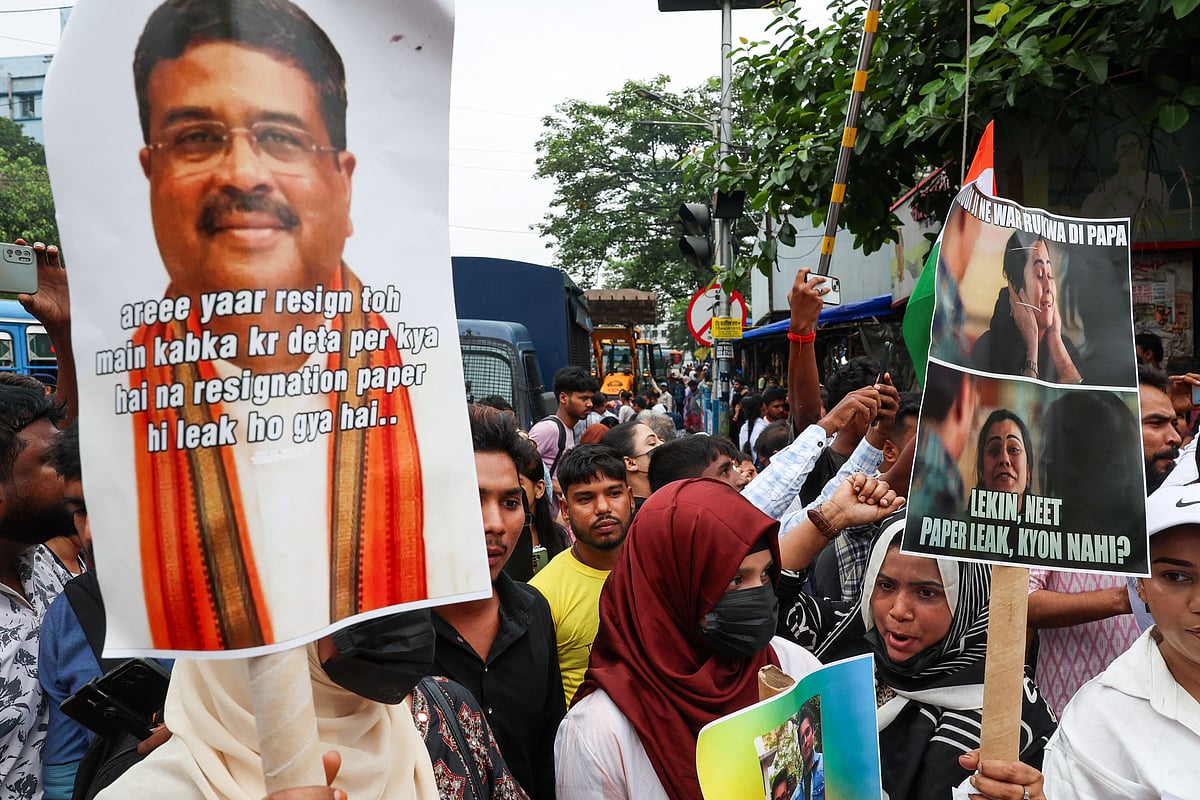 People gather in solidarity with Cockroach Janta Party (CJP) protests held at Jantar Mantar in New Delhi, which demand the resignation of India's Education Minister Dharmendra Pradhan over exam paper leaks, in Kolkata, India, 24 July 2026.