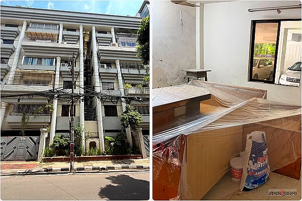 Cleaning work underway at former President Mohammed Shahabuddin's Gulshan residence. One of the rooms are being repainted.