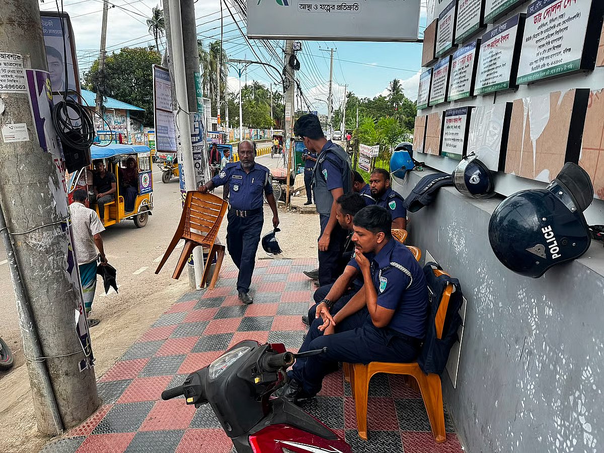 Security has been stepped up across the Habiganj municipal area following the imposition of Section 144. Police patrols were visible at various locations throughout the town. The photograph was taken today, 29 July 2026, in the Town Hall area of Habiganj