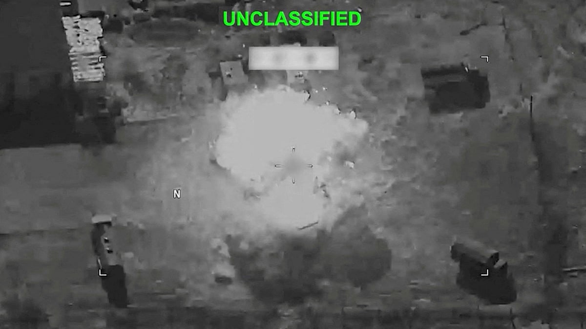 Smoke rises following explosion at an unknown location, during what U.S. Central Command (CENTCOM) says are strikes on Iran, in this screengrab taken from a handout video released on July 29, 2026.