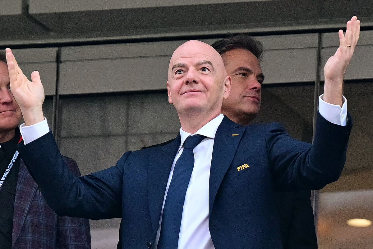 FIFA president Gianni Infantino reacts during the 2026 World Cup Group D football match between USA and Paraguay at the Los Angeles Stadium in Inglewood on 12 June, 2026.