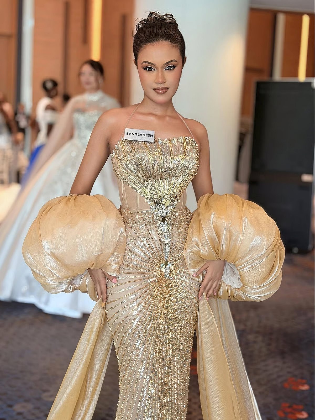 Miss World Bangladesh Samanzar Saeed on the runway at the Miss World Top Model Round and the Vietnam Beauty Fashion Fest.