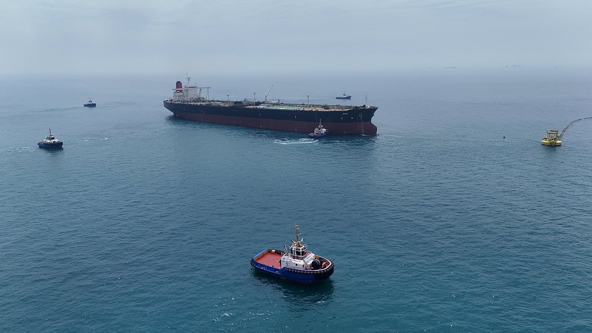 Drone view of oil tanker HELGA berthed at one of Iraq's southern offshore oil terminals near Basra as it prepares to load crude oil, becoming the second vessel to arrive since the closure of the Strait of Hormuz, 24 April, 2026.