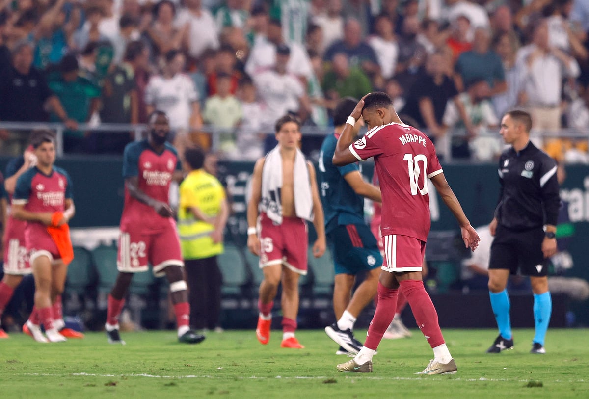 Football - LaLiga - Real Betis v Real Madrid - Estadio La Cartuja, Seville, Spain - 4 September 2026 Real Madrid's Kylian Mbappe looks dejected after the match