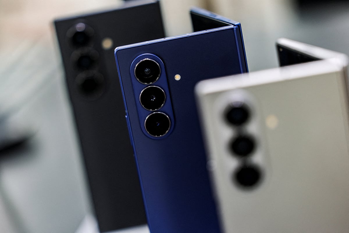 FILE PHOTO: Samsung Galaxy Z Fold 7 phones are displayed during an event in New York, US, 8 July, 2025.
