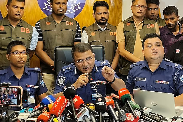 Cumilla Superintendent of Police Md Anisuzzaman speaks at a press conference at his office. 
