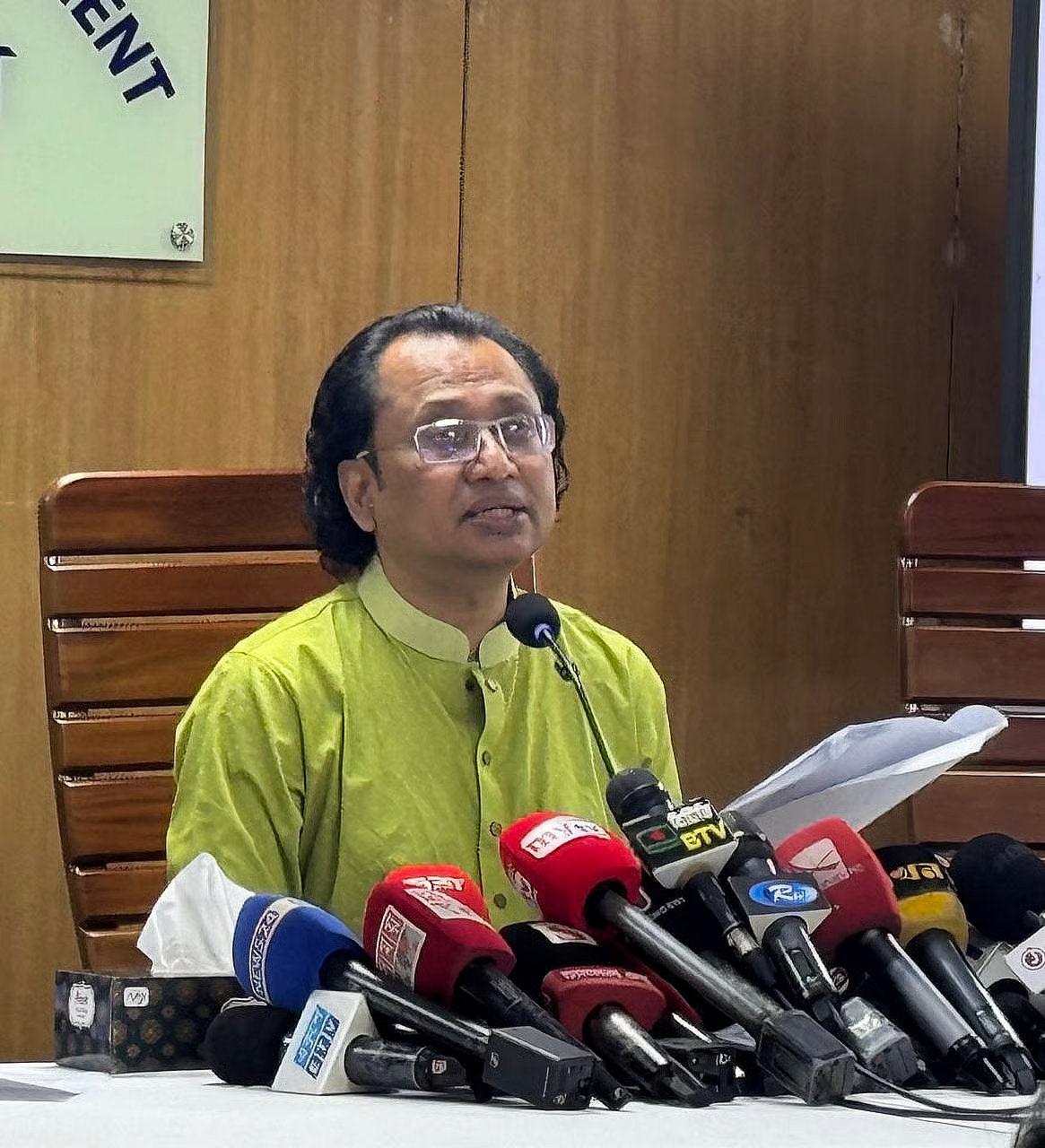 Prime Minister’s Information and Broadcasting Adviser Zahed Ur Rahman addresses a regular press briefing held at the Secretariat to outline the progress of various government activities on 22 September 2026