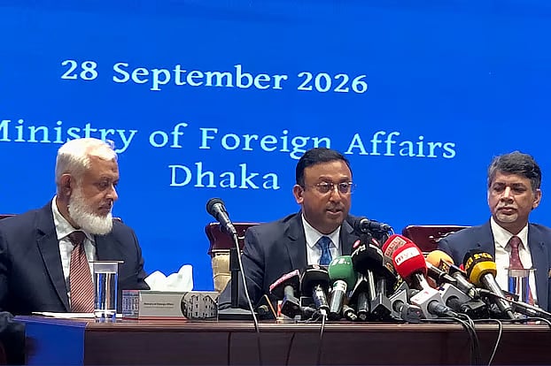 Foreign Affairs State Minister Humaiun Kobir at a press conference at the Ministry of Foreign Affairs on 28 September.