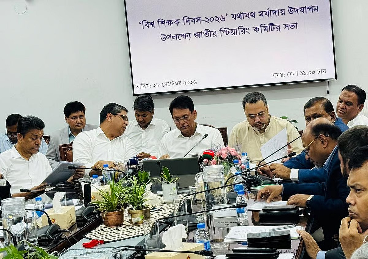 Education, and Primary and Mass Education Minister ANM Ehsanul Haque Milon and others at a meeting of the National Steering Committee at the Ministry of Education on Monday to mark World Teachers’ Day.