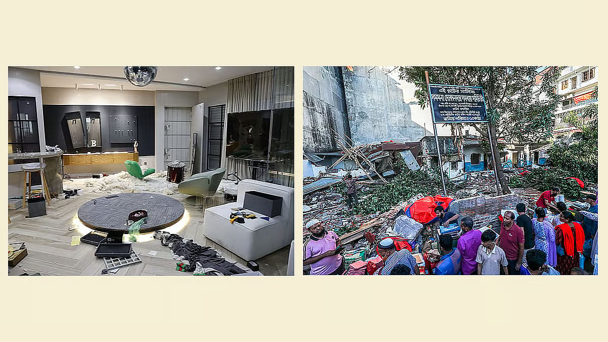 Salman Muqtadir’s studio (left) and the Radda Health Centre (right) following the attacks