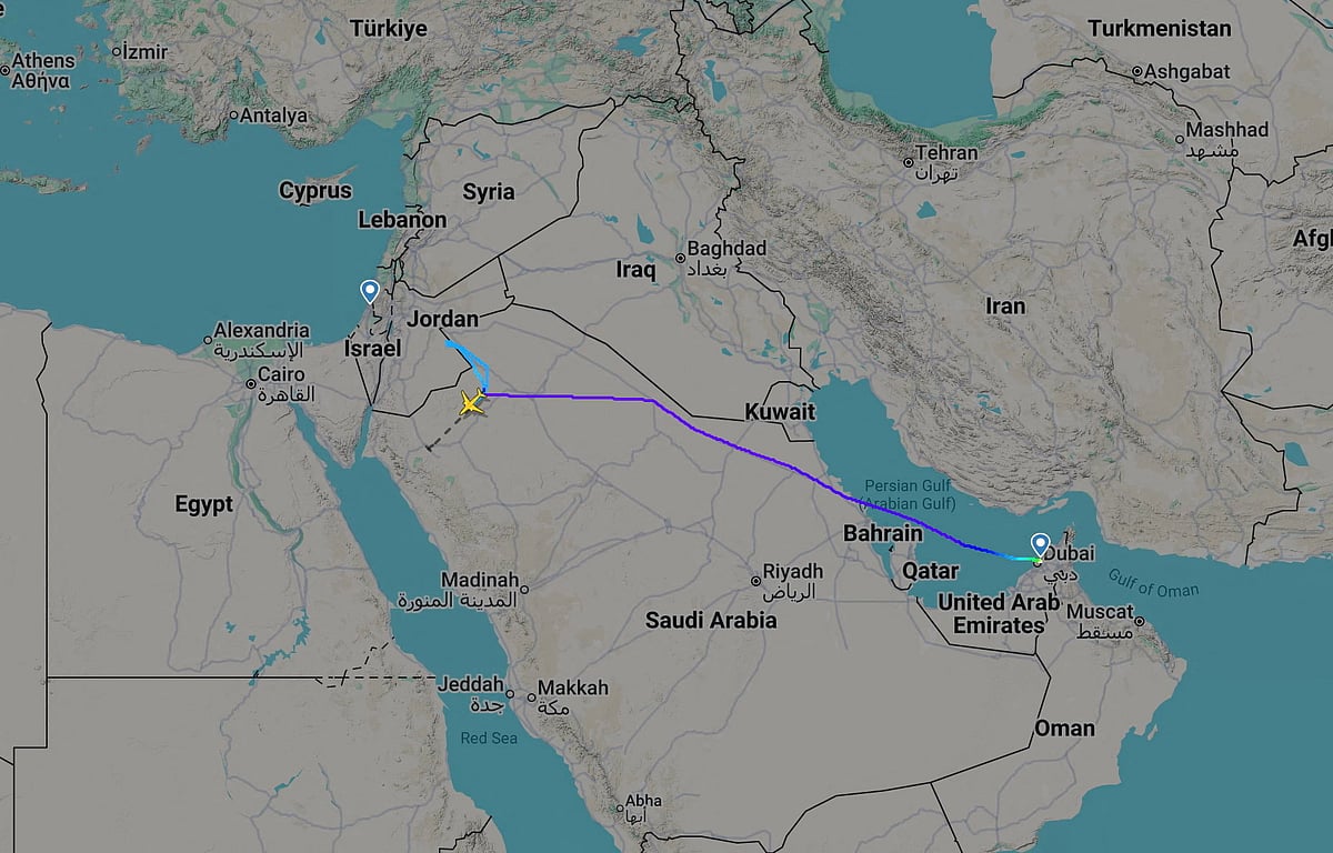 A screengrab taken from Flightradar24 shows a flydubai flight to Israel which was diverted to Saudi Arabia on 30 September 2026.