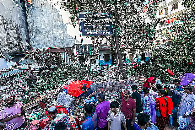 A signboard was put up at the Radda MCH-FP Centre after it was looted and demolished. THe photo is taken at Mirpur, Dhaka, 25 September, 2026.