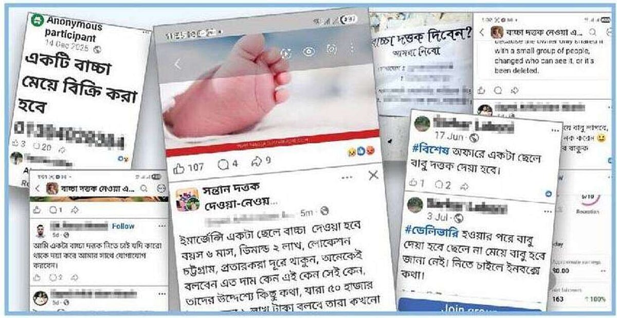Children are offered for sale and adoption in various Facebook groups, with negotiations over prices. 