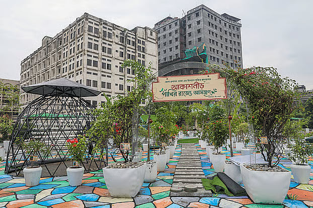 A sanctuary for birds, Akashnir, has been created on the rooftop of the Dhaka DC Office building