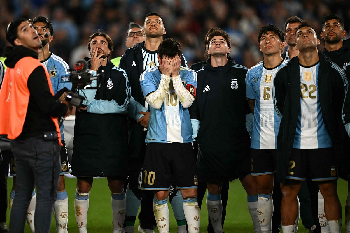 Argentina's forward #10 Lionel Messi cries in a tribute after the international friendly football match between Argentina and Benin at the Mas Monumental stadium in Buenos Aires on 7 October, 2026.