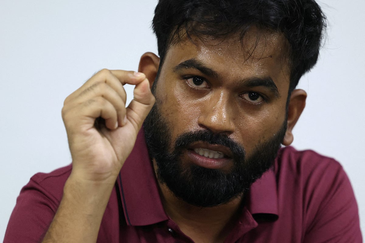 Abhijeet Dipke, head of the Cockroach Janta Party (CJP) speaks during a press conference to demand resignation of India's Chief Election Commissioner Gyanesh Kumar, in New Delhi, India, 24 September 2026.