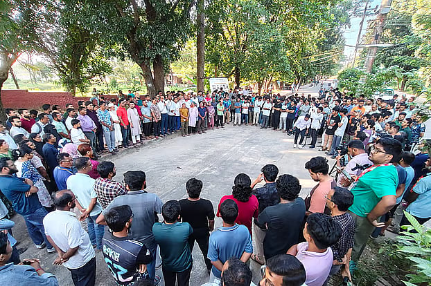 Protest by teachers, students, and staff members at CUET. The protest took place on Monday afternoon on the CUET campus.